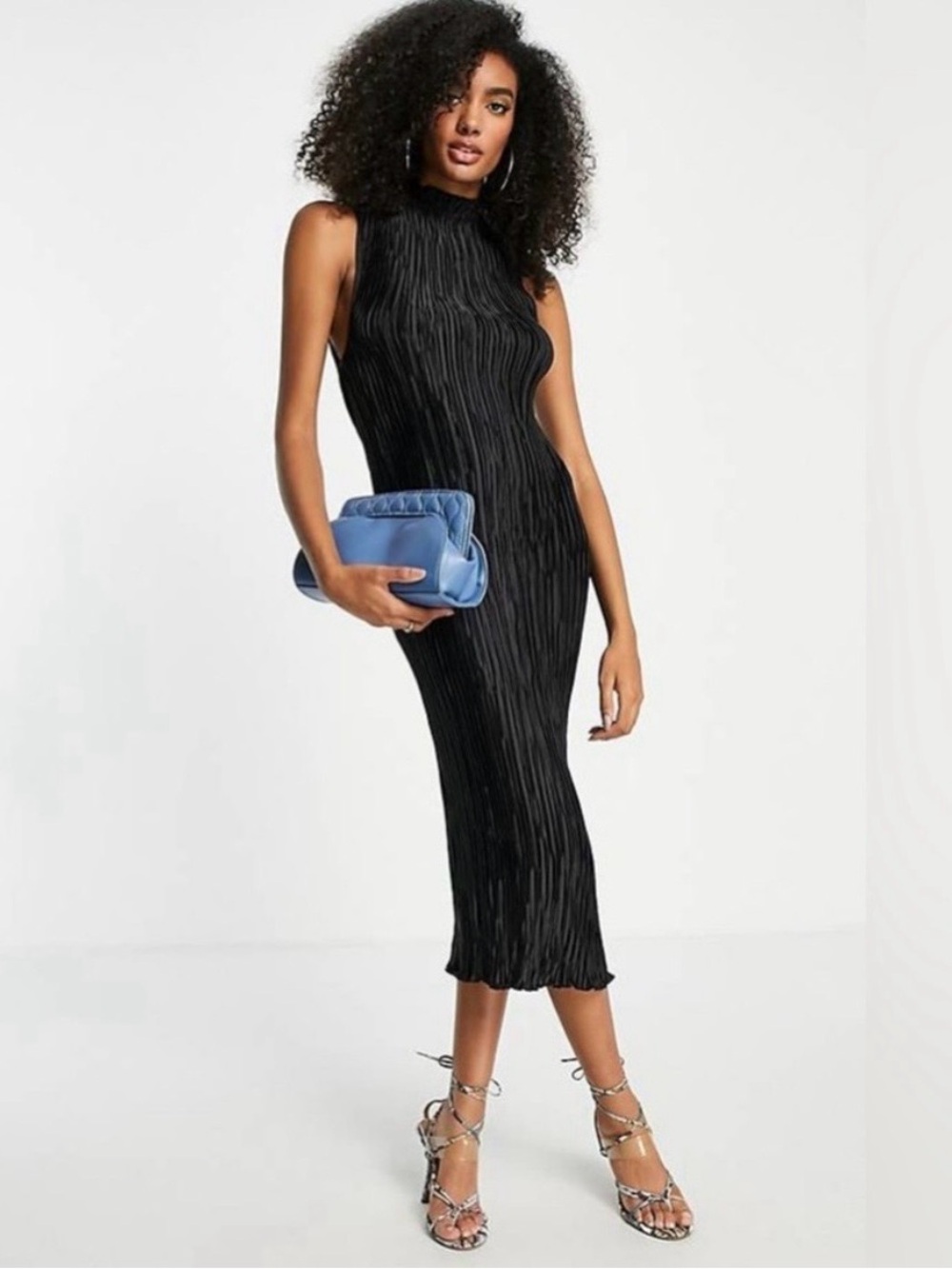 ASOS Design Black Sleeveless Plisse Midi Dress
